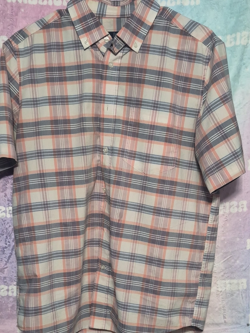 George Short-Sleeve Plaid Button-Down Shirt in Peach & Gray
